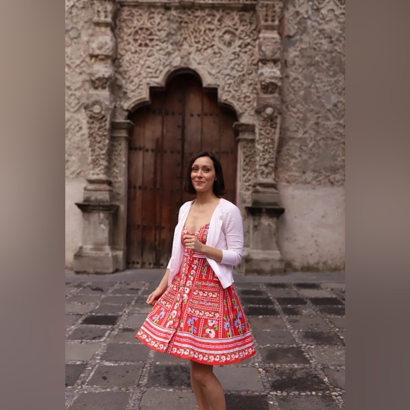 SALONI Fara Floral-Print V-Neck Sleeveless Dress| poppy stripe - Picture 3 of 12